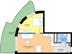2 pokoje, mieszkanie 46,63 m², parter, oferta nr B.74, Wiślane Tarasy 2.0, Kraków, Grzegórzki, ul. Grzegórzecka/Stachowskiego