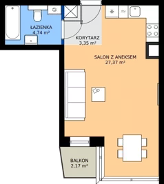 1 pokój, mieszkanie 35,46 m², piętro 4, oferta nr B.131, Wiślane Tarasy 2.0, Kraków, Grzegórzki, ul. Grzegórzecka/Stachowskiego
