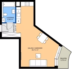 1 pokój, mieszkanie 39,22 m², piętro 1, oferta nr B.83, Wiślane Tarasy 2.0, Kraków, Grzegórzki, ul. Grzegórzecka/Stachowskiego