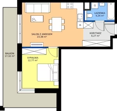 2 pokoje, mieszkanie 46,66 m², piętro 2, oferta nr B25, Bunscha Residence, Kraków, Dębniki, Ruczaj, ul. Bunscha