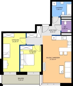 3 pokoje, mieszkanie 70,88 m², piętro 1, oferta nr B14, Bunscha Residence, Kraków, Dębniki, Ruczaj, ul. Bunscha