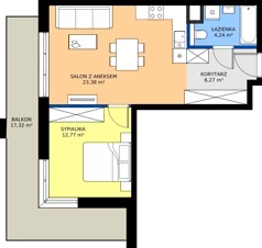2 pokoje, mieszkanie 46,66 m², piętro 1, oferta nr B15, Bunscha Residence, Kraków, Dębniki, Ruczaj, ul. Bunscha