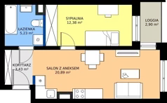 2 pokoje, mieszkanie 41,88 m², piętro 2, oferta nr 86.43, Piasta Towers 86/86A, Kraków, Mistrzejowice, os. Bohaterów Września