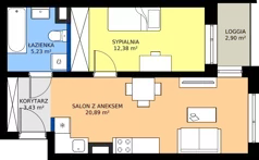 2 pokoje, mieszkanie 41,93 m², piętro 1, oferta nr 86.39, Piasta Towers 86/86A, Kraków, Mistrzejowice, os. Bohaterów Września