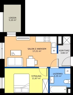 2 pokoje, mieszkanie 37,89 m², piętro 2, oferta nr 86.6, Piasta Towers 86/86A, Kraków, Mistrzejowice, os. Bohaterów Września