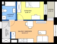 2 pokoje, mieszkanie 36,83 m², piętro 1, oferta nr 86A.3, Piasta Towers 86/86A, Kraków, Mistrzejowice, os. Bohaterów Września