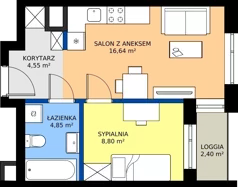 2 pokoje, mieszkanie 34,84 m², piętro 5, oferta nr 86A.36, Piasta Towers 86/86A, Kraków, Mistrzejowice, os. Bohaterów Września