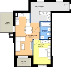 2 pokoje, mieszkanie 56,70 m², piętro 3, oferta nr 28, Piasta Towers Bud. 9, Kraków, Mistrzejowice, os. Bohaterów Września