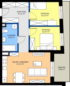 3 pokoje, mieszkanie 59,71 m², piętro 4, oferta nr 33, Piasta Towers Bud. 9, Kraków, Mistrzejowice, os. Bohaterów Września