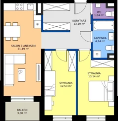3 pokoje, mieszkanie 66,93 m², piętro 2, oferta nr 17, Piasta Towers Bud. 9, Kraków, Mistrzejowice, os. Bohaterów Września