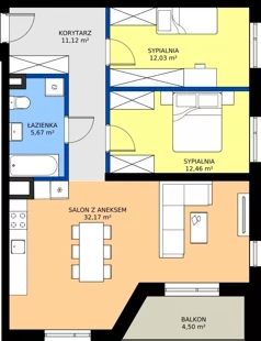 3 pokoje, mieszkanie 73,45 m², piętro 3, oferta nr 25, Piasta Towers Bud. 9, Kraków, Mistrzejowice, os. Bohaterów Września