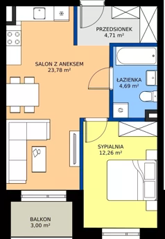 2 pokoje, mieszkanie 45,44 m², piętro 1, oferta nr 8, Piasta Towers Bud. 9, Kraków, Mistrzejowice, os. Bohaterów Września