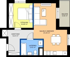 2 pokoje, mieszkanie 47,59 m², piętro 1, oferta nr 2, Piasta Towers Bud. 9, Kraków, Mistrzejowice, os. Bohaterów Września
