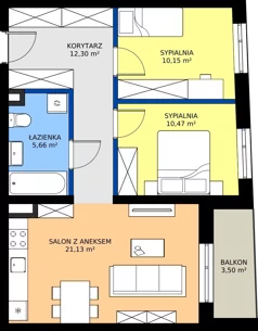 3 pokoje, mieszkanie 59,71 m², piętro 5, oferta nr 40, Piasta Towers Bud. 9, Kraków, Mistrzejowice, os. Bohaterów Września