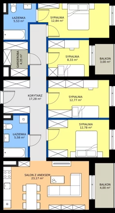 5 pokoi, mieszkanie 102,63 m², piętro 8, oferta nr 63, Piasta Towers Bud. 9, Kraków, Mistrzejowice, os. Bohaterów Września