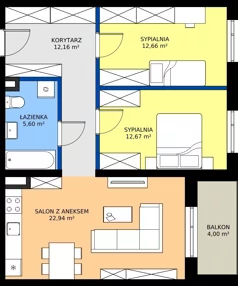 3 pokoje, mieszkanie 66,03 m², piętro 1, oferta nr 4, Piasta Towers Bud. 9, Kraków, Mistrzejowice, os. Bohaterów Września