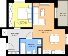 2 pokoje, mieszkanie 48,56 m², piętro 2, oferta nr 12, Piasta Towers Bud. 9, Kraków, Mistrzejowice, os. Bohaterów Września