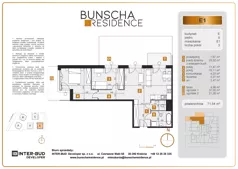 3 pokoje, mieszkanie 71,54 m², parter, oferta nr E1, Bunscha Residence, Kraków, Dębniki, Ruczaj, ul. Bunscha