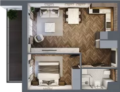 2 pokoje, apartament 45,21 m², piętro 5, oferta nr F.5.1, Inspire, Katowice, Osiedle Paderewskiego-Muchowiec, Dolina Trzech Stawów, ul. gen. Sikorskiego 41