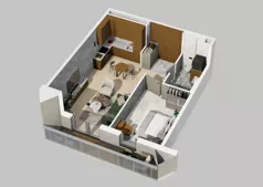 2 pokoje, mieszkanie 45,49 m², piętro 2, oferta nr WITA_A_A1.3.4, Wita 77, Gdańsk, Strzyża, ul. Wita Stwosza 77