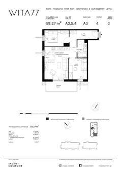 3 pokoje, mieszkanie 59,27 m², piętro 4, oferta nr WITA_A_A3.5.4, Wita 77, Gdańsk, Strzyża, ul. Wita Stwosza 77
