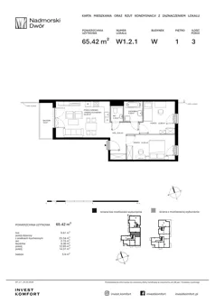 3 pokoje, mieszkanie 65,42 m², piętro 1, oferta nr NAD3_UW_W1.2.1, Nadmorski Dwór, Gdańsk, Brzeźno, ul. Nadmorski Dwór