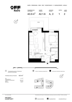 2 pokoje, apartament 42,00 m², piętro 1, oferta nr TORU_A_A2.1.6, OFF Miasto, Gdańsk, Śródmieście, ul. Toruńska