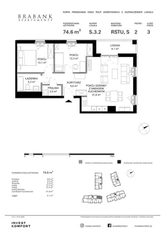 3 pokoje, apartament 74,60 m², parter, oferta nr WAL3_RSTU_S.3.2, Brabank Apartamenty , Gdańsk, Śródmieście, ul. Stara Stocznia/Wałowa
