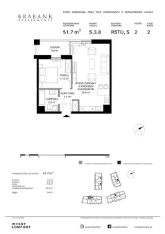 2 pokoje, apartament 51,70 m², piętro 2, oferta nr WAL3_RSTU_S.3.8, Brabank Apartamenty, Gdańsk, Śródmieście, ul. Stara Stocznia/Wałowa