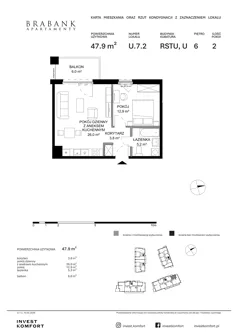 2 pokoje, apartament 47,90 m², piętro 6, oferta nr WAL3_RSTU_U.7.2, Brabank Apartamenty, Gdańsk, Śródmieście, ul. Stara Stocznia/Wałowa