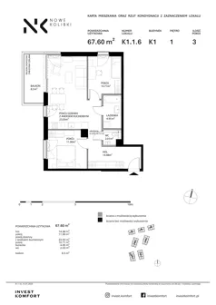 3 pokoje, apartament 67,60 m², piętro 1, oferta nr BER2_IJK_K1.1.6, Nowe Kolibki, Gdynia, Orłowo, Kolibki, ul. Bernadowska