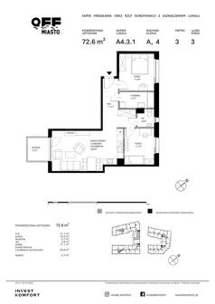 3 pokoje, apartament 72,60 m², piętro 3, oferta nr TORU_A_A4.3.1, OFF Miasto, Gdańsk, Śródmieście, ul. Toruńska