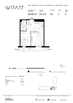 2 pokoje, apartament 45,65 m², piętro 1, oferta nr WITA_A_A1.2.5, Wita 77, Gdańsk, Strzyża, ul. Wita Stwosza 77