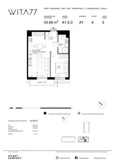 2 pokoje, mieszkanie 43,90 m², piętro 4, oferta nr WITA_A_A1.5.3, Wita 77, Gdańsk, Strzyża, ul. Wita Stwosza 77