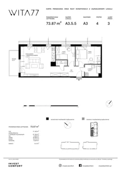 3 pokoje, apartament 73,87 m², piętro 4, oferta nr WITA_A_A3.5.5, Wita 77, Gdańsk, Strzyża, ul. Wita Stwosza 77