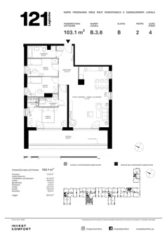 4 pokoje, apartament 103,10 m², piętro 2, oferta nr CYLK_CYLK_B.3.8, Legionów 121, Gdynia, Redłowo, ul. Legionów 121