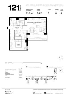 3 pokoje, apartament 61,00 m², piętro 8, oferta nr CYLK_CYLK_B.9.7, Legionów 121, Gdynia, Redłowo, ul. Legionów 121