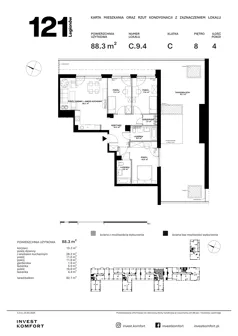 4 pokoje, apartament 88,30 m², piętro 8, oferta nr CYLK_CYLK_C.9.4, Legionów 121, Gdynia, Redłowo, ul. Legionów 121
