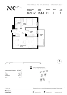 2 pokoje, apartament 56,10 m², piętro 1, oferta nr BER2_IJK_K1.1.8, Nowe Kolibki, Gdynia, Orłowo, Kolibki, ul. Bernadowska