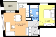 2 pokoje, mieszkanie 42,01 m², piętro 4, oferta nr 15/18, Marcova Connect, Kraków, Podgórze Duchackie, Wola Duchacka, ul. Marcowa