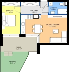 2 pokoje, mieszkanie 47,55 m², piętro 1, oferta nr 15/2, Marcova Connect, Kraków, Podgórze Duchackie, Wola Duchacka, ul. Marcowa