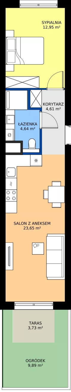 2 pokoje, mieszkanie 44,84 m², piętro 1, oferta nr A64, Nowy Cegielski, Poznań, Wilda, ul. 28 Czerwca 1956 r.