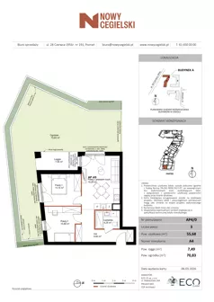 3 pokoje, mieszkanie 55,68 m², parter, oferta nr A4, Nowy Cegielski, Poznań, Wilda, ul. 28 Czerwca 1956 r.