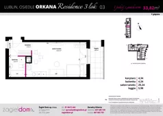 1 pokój, mieszkanie 33,82 m², piętro 1, oferta nr A1/03, Orkana Residence III Etap, Lublin, Czuby Północne, Czuby Północne, ul. Orkana