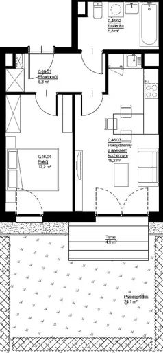 2 pokoje, mieszkanie 42,00 m², parter, oferta nr D-B3-LM-46, ActiveCity etap IV, Lublin, Wrotków, ul. Henryka Wolińskiego