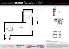 2 pokoje, mieszkanie 45,75 m², parter, oferta nr A1/11, Orkana Residence III Etap, Lublin, Czuby Północne, Czuby Północne, ul. Orkana