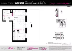 2 pokoje, mieszkanie 39,06 m², parter, oferta nr A1/14, Orkana Residence III Etap, Lublin, Czuby Północne, Czuby Północne, ul. Orkana