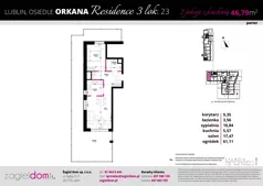 2 pokoje, mieszkanie 46,79 m², parter, oferta nr B3/23, Orkana Residence III Etap, Lublin, Czuby Północne, Czuby Północne, ul. Orkana