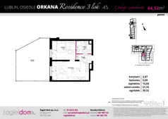 2 pokoje, mieszkanie 44,52 m², parter, oferta nr B4/45, Orkana Residence III Etap, Lublin, Czuby Północne, Czuby Północne, ul. Orkana