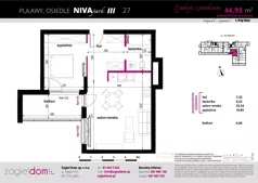 2 pokoje, mieszkanie 44,93 m², piętro 1, oferta nr NP-C1-LM-27, Niwa Park, Puławy, ul. Spacerowa